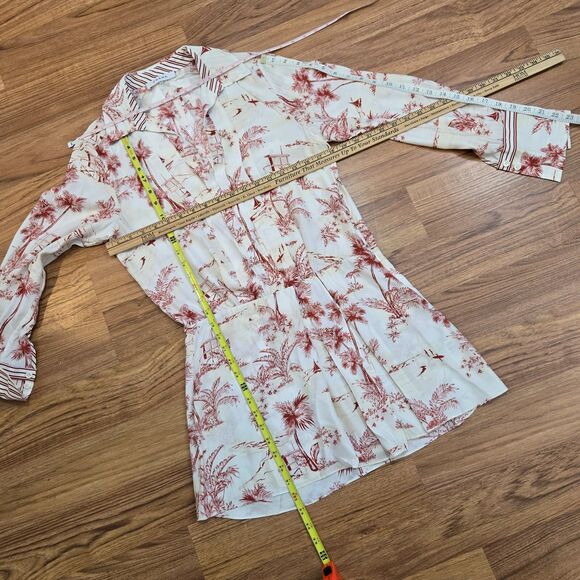FRAME Silk Dress Womens Size XS Long Sleeve Mini Tropical Toile Ivory/Cream/Red - Picture 11 of 13